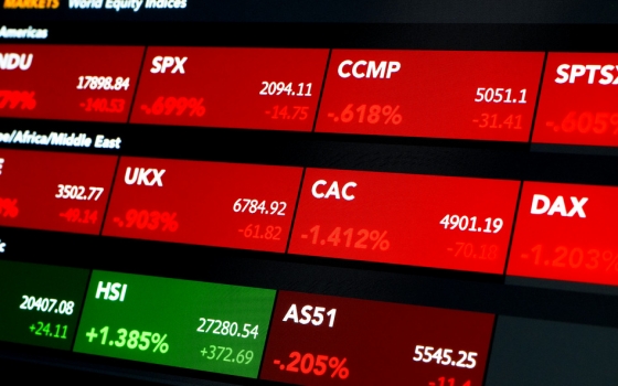 equity index tags with prices, red and green colors